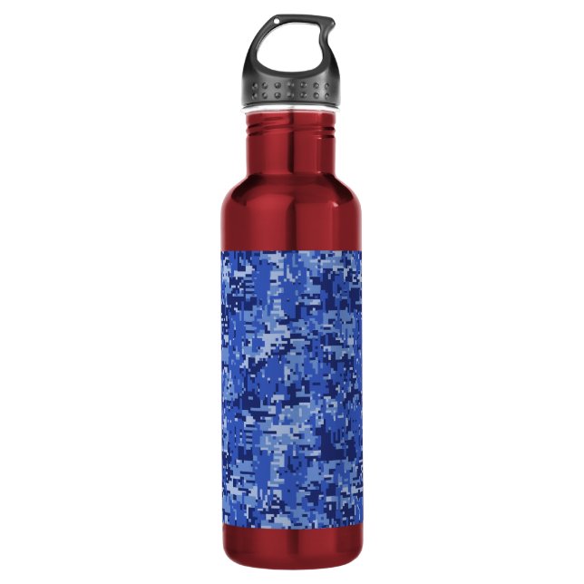 Navy Blue Digital Camo Camouflage Texture 710 Ml Water Bottle (Front)