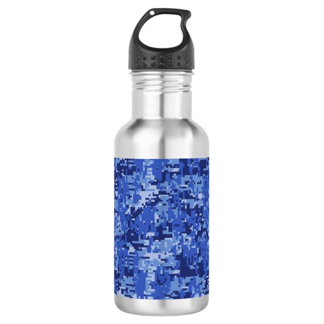Navy Blue Digital Camo Camouflage Texture 710 Ml Water Bottle (Front)