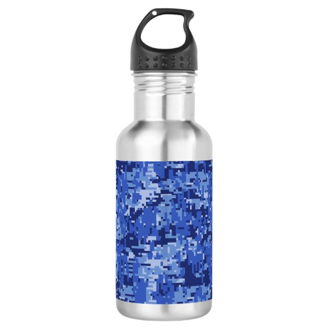 Navy Blue Digital Camo Camouflage Texture 710 Ml Water Bottle (Front)