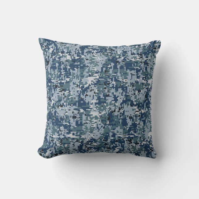 Navy Blue Digital Camouflage Design Cushion (Front)