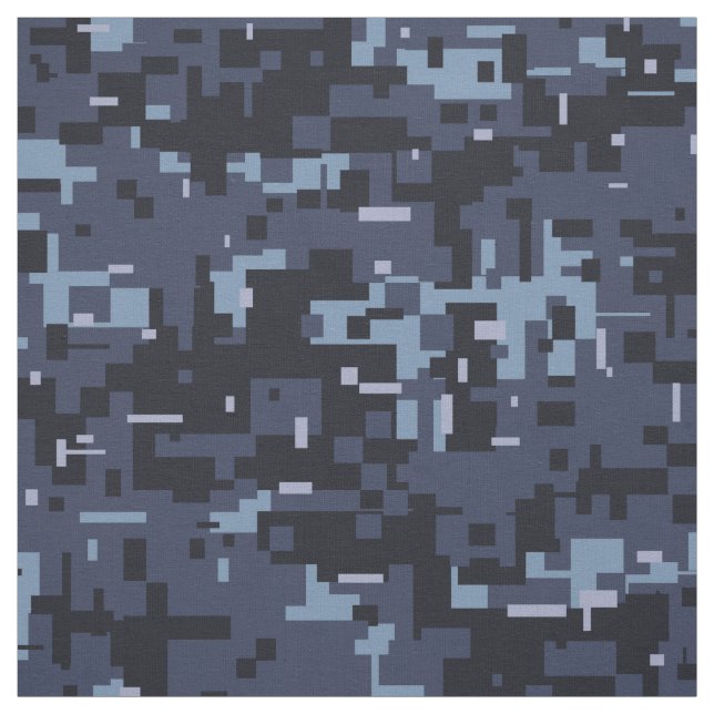 Navy Blue Digital Camouflage Pattern Fabric (Swatch)