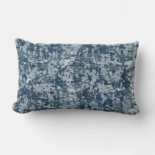 Navy Blue Digital Pixels Camouflage Decor Lumbar Cushion