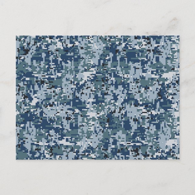 Navy Blue Digital Pixels Camouflage Decor Postcard (Front)