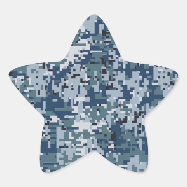 Navy Blue Digital Pixels Camouflage Decor Star Sticker (Front)