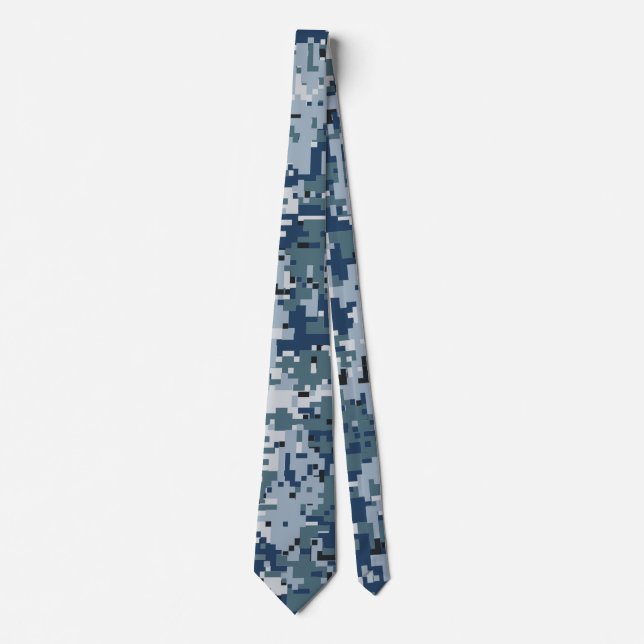 Navy Blue Digital Pixels Camouflage Decor Tie (Front)