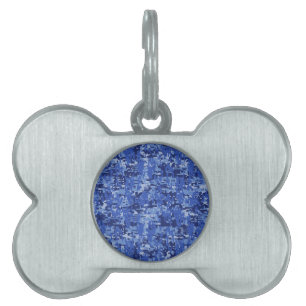 Navy Blue Digital Pixels Camouflage Texture Decor Pet Tag
