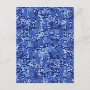 Navy Blue Digital Pixels Camouflage Texture Decor Postcard