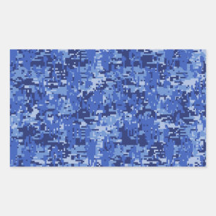Navy Blue Digital Pixels Camouflage Texture Decor Rectangular Sticker