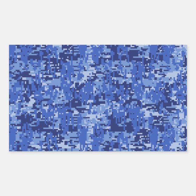 Navy Blue Digital Pixels Camouflage Texture Decor Rectangular Sticker (Front)