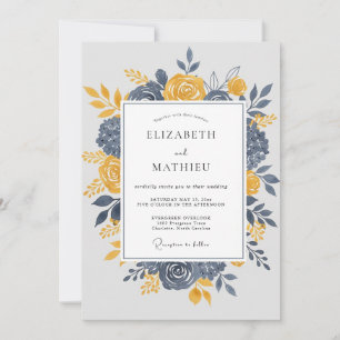 Navy Blue Dignified Autumnal Wedding Invitation