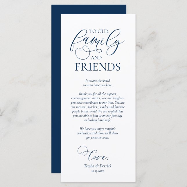 Navy Blue, Dinner Place Setting Thank You Card (Front/Back)