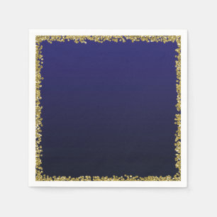 Navy Blue Dipped Gold Glitter Glam Sparkle Party Napkin