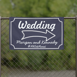 Navy Blue Direction Arrow Right Wedding Banner