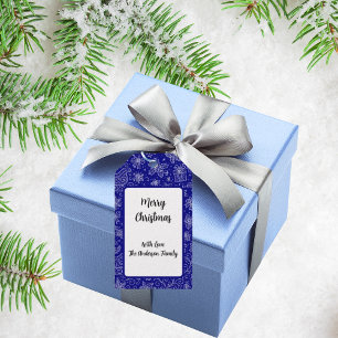 Navy Blue Doodle Christmas Sleigh Pattern Gift Tags