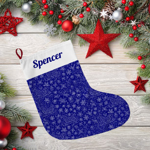 Navy Blue Doodle Christmas Sleigh Pattern Large Christmas Stocking