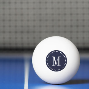 Navy Blue Dotted Circle Monogram Personalised Ping Pong Ball