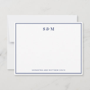 Navy Blue Double Border Elegant Classic Monogram Card