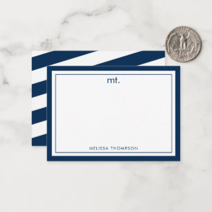 Navy Blue Double Border Modern Monogram Striped Card