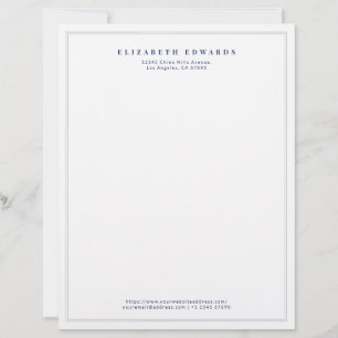 Navy Blue Double Border Simple Elegant Minimalist Custom Letterhead