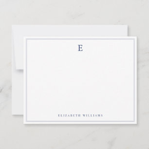 Navy Blue Double Border Simple Elegant Monogram Card
