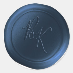 Navy Blue Double Monogram Faux Wax Seal Stickers