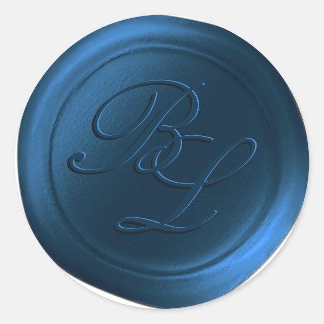 Navy Blue Double Monogram Faux Wax Seal Stickers (Front)
