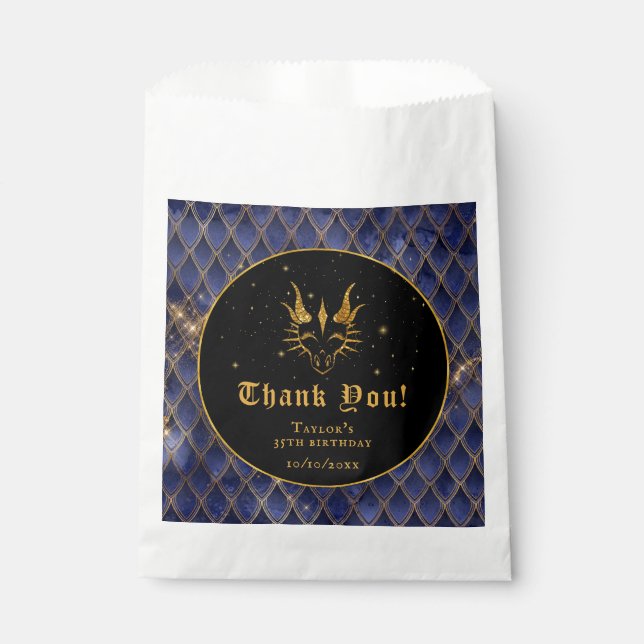 Navy Blue Dragon Scales Gold Birthday Thank You Favour Bag (Front)