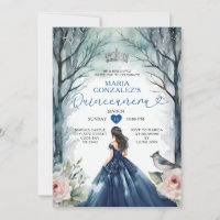 Navy Blue Dress Winter Floral Forest Quinceañera