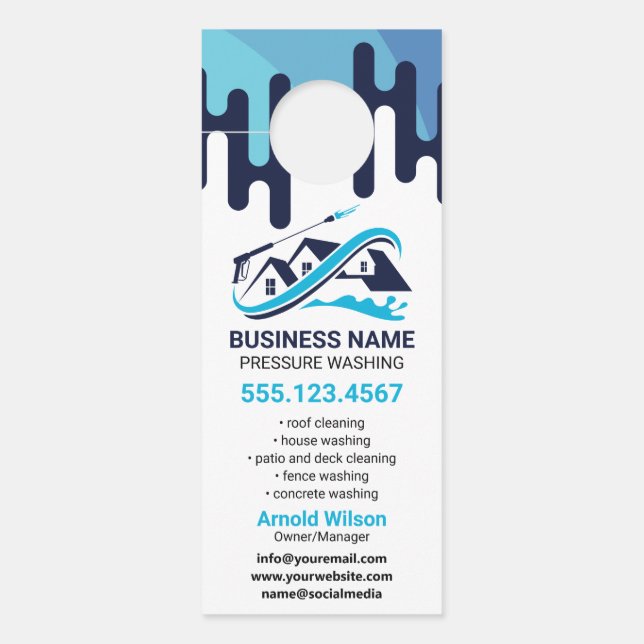 Navy Blue Drip Power Wash House Cleaning Door Hanger (Front)