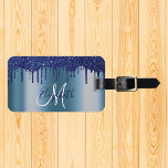 Navy Blue Drips Glitter Metal Monogram  Luggage Tag<br><div class="desc">This design may be personalised in the area provided by changing the photo and/or text. Or it can be customised by clicking Personalise this Template and then choosing the click to customise further option and delete or change the colour of the background, add text, change the text colour or style,...</div>