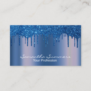 Navy Blue Drips Metal Look Unique Custom Business Card