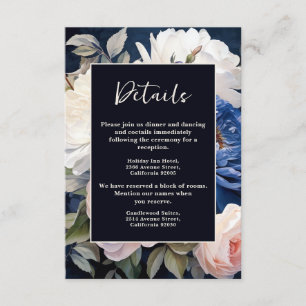 Navy Blue & Dusty Blush Pink Floral Wedding Enclosure Card