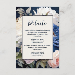 Navy Blue & Dusty Blush Pink Floral Wedding Enclosure Card