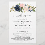 Navy Blue Dusty Blush Pink Floral Wedding Program<br><div class="desc">Dark navy blue blush pink floral wedding program featuring elegant bouquet of navy blue,  royal blue ,  white ,  blush rose and sage green eucalyptus leaves. Please contact me for any help in customisation or if you need any other product with this design.</div>