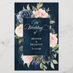 Navy Blue Dusty Blush Pink Floral Wedding Program<br><div class="desc">Dark navy blue blush pink floral wedding program featuring elegant bouquet of navy blue,  royal blue ,  white ,  blush rose and sage green eucalyptus leaves. Please contact me for any help in customisation or if you need any other product with this design.</div>