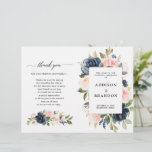 Navy Blue Dusty Blush Pink Floral Wedding Program<br><div class="desc">Dark navy blue blush pink floral wedding program featuring elegant bouquet of navy blue,  royal blue ,  white ,  blush rose and sage green eucalyptus leaves. Please contact me for any help in customisation or if you need any other product with this design.</div>