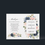 Navy Blue Dusty Blush Pink Floral Wedding Program<br><div class="desc">Dark navy blue blush pink floral wedding program featuring elegant bouquet of navy blue,  royal blue ,  white ,  blush rose and sage green eucalyptus leaves. Please contact me for any help in customisation or if you need any other product with this design.</div>