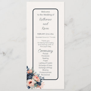 Navy Blue Dusty Rose Floral Wedding Flat Program