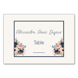 Navy Blue Dusty Rose Floral Wedding Table Number