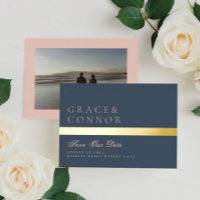 Navy Blue Dusty Rose Stripe Photo Save The Date
