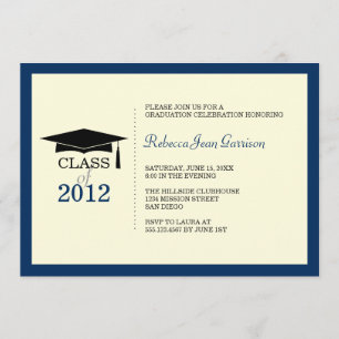 Navy blue ecru cap tassel graduation announcement