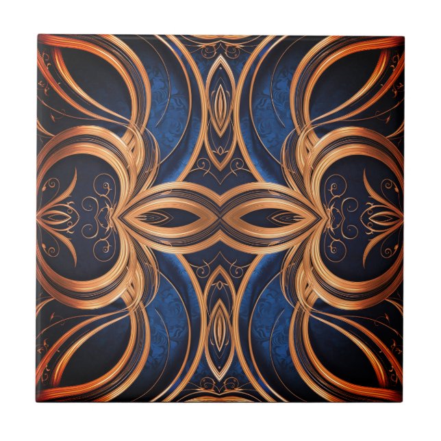 Navy Blue Elegance in Curved Symmetry Ceramic Tile (Front)