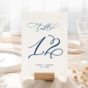 Navy Blue Elegant Calligraphy Table 12 Wedding Table Number