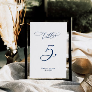 Navy Blue Elegant Calligraphy Table 5 Wedding Table Number
