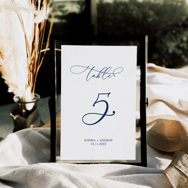 Navy Blue Elegant Calligraphy Table 5 Wedding Table Number (5 table number)