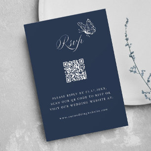 Navy Blue Elegant Calligraphy Wedding QR Code RSVP Card