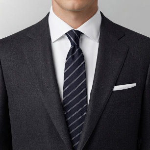 Navy Blue Elegant Classic Stripe Pattern Tie