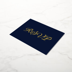 Navy Blue Elegant Co-Starring Foil RSVP Card