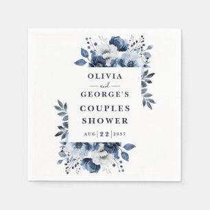 Navy Blue Elegant Country Floral Couples Shower Napkin