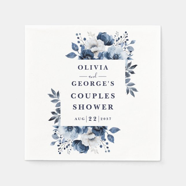 Navy Blue Elegant Country Floral Couples Shower Napkin (Front)